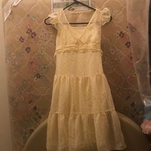 Yellow Silk Dress with Pink Polka Dots amd Sequins